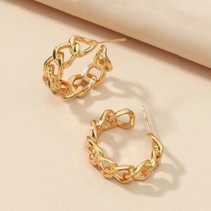 Gold Cuban Chain Link Hoop Earrings